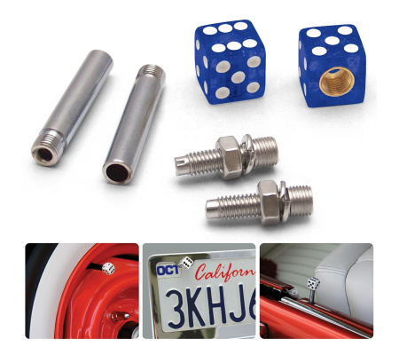 Blue Sparkle Dice 2 Valve Cap, Door Plunger, Plate Bolt Combo Kit