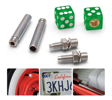 Clear Green with Sparkle Dice 2 Valve Cap, Door Plunger, Plate Bolt Combo Kit