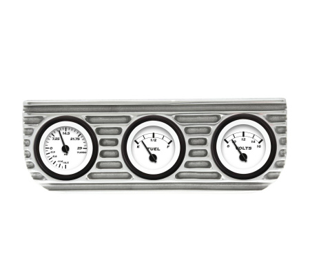 Vintage Finned 3 Gauge Bezel Mount w/ Aurora Boost, Fuel and Volt Gauges