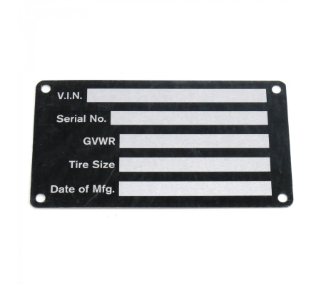 VIN Plate for Trailers, Trucks and Equipment