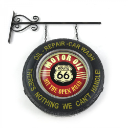Route 66 Double Sided Light Up Hanging Tire Metal Sign