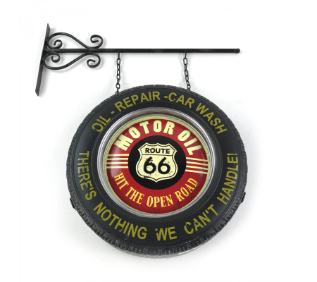 Route 66 Double Sided Light Up Hanging Tire Metal Sign