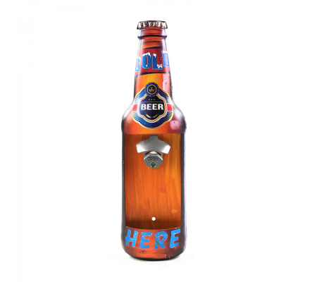 Beer Bottle Metal Wall Sign with Opener and Cap Catch