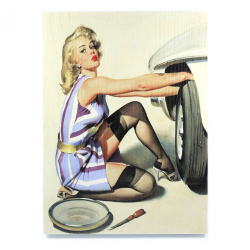 Tire Change Pinup Girl Wooden Sign