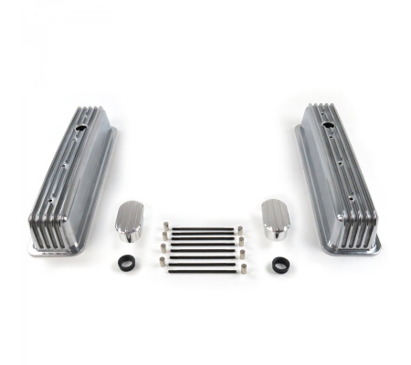 Vintage Center Bolt Finned Valve Covers w/ Breathers (No PCV)~Small Block Chevy