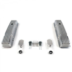 Vintage Tall Finned Valve Covers w/ Breathers (No PCV) Small Block Chevy