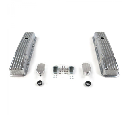 Vintage Tall Finned Valve Covers w/ Breathers (No PCV) Small Block Chevy