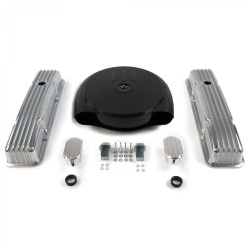 SBC Blk Caddy AC/Short Finned Engine Dress Up kit~w/ Breathers (No PCV)