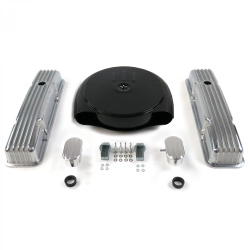 SBC Blk Caddy AC/Tall Finned Engine Dress Up kit~w/ Breathers (PCV)