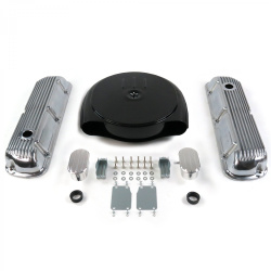 SBF Blk Caddy AC/Finned Engine Dress Up kit~w/ Breathers (PCV) 289-351