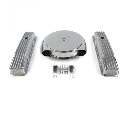SBC Chr Caddy AC/Tall Finned Engine Dress Up kit~Holes No Breathers