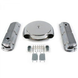 SBF Chr Caddy AC/Finned Engine Dress Up kit~Holes No Breathers 289-351