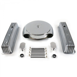 SBC Chr Caddy AC/Tall Center Bolt Engine Dress Up kit~w/ Breathers (No PCV)