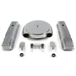 SBC Chr Caddy AC/Short Finned Engine Dress Up kit~w/ Breathers (No PCV)