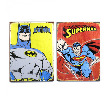 Retro DC Superman & Batman Wooden Sign Man Cave Combo Pack