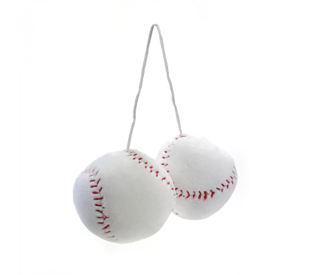 Fuzzy Hanging Rearview Mirror Baseballs - Pair