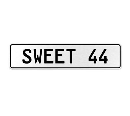 SWEET 44  - White Aluminum Street Sign Mancave Euro Plate Name Door Sign Wall