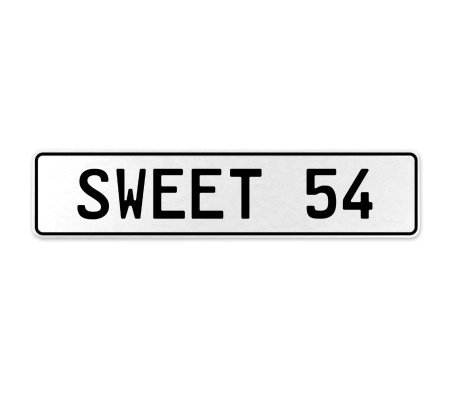 SWEET 54  - White Aluminum Street Sign Mancave Euro Plate Name Door Sign Wall