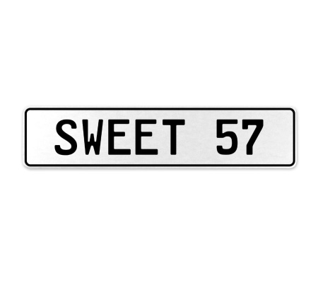 SWEET 57  - White Aluminum Street Sign Mancave Euro Plate Name Door Sign Wall
