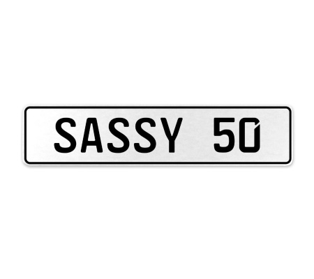 SASSY 50  - White Aluminum Street Sign Mancave Euro Plate Name Door Sign Wall