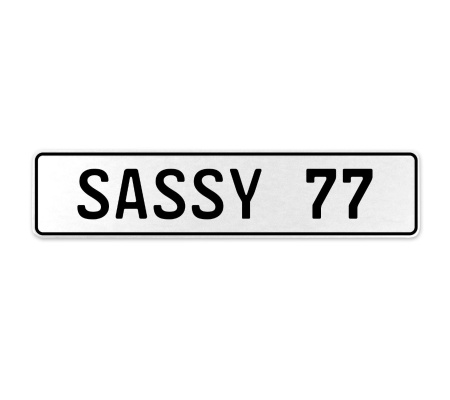 SASSY 77  - White Aluminum Street Sign Mancave Euro Plate Name Door Sign Wall