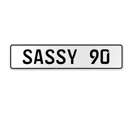 SASSY 90  - White Aluminum Street Sign Mancave Euro Plate Name Door Sign Wall