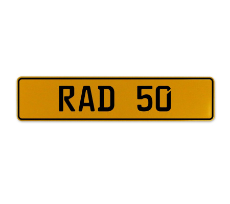 RAD 50  - Yellow Aluminum Street Sign Mancave Euro Plate Name Door Sign Wall