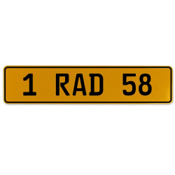 1 RAD 58  - Yellow Aluminum Street Sign Mancave Euro Plate Name Door Sign Wall