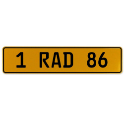 1 RAD 86  - Yellow Aluminum Street Sign Mancave Euro Plate Name Door Sign Wall