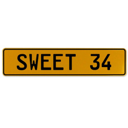 SWEET 34  - Yellow Aluminum Street Sign Mancave Euro Plate Name Door Sign Wall