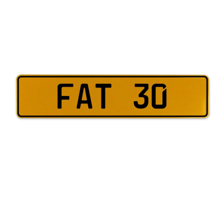 FAT 30  - Yellow Aluminum Street Sign Mancave Euro Plate Name Door Sign Wall