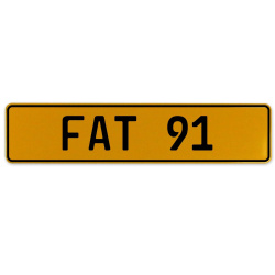 FAT 91  - Yellow Aluminum Street Sign Mancave Euro Plate Name Door Sign Wall