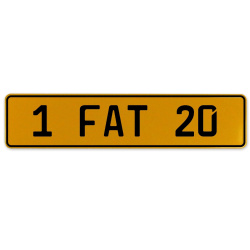 1 FAT 20  - Yellow Aluminum Street Sign Mancave Euro Plate Name Door Sign Wall