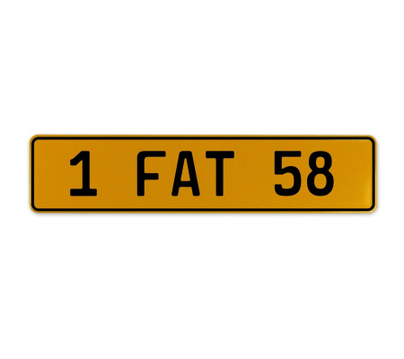 1 FAT 58  - Yellow Aluminum Street Sign Mancave Euro Plate Name Door Sign Wall
