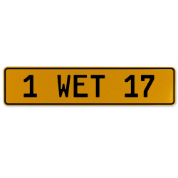 1 WET 17  - Yellow Aluminum Street Sign Mancave Euro Plate Name Door Sign Wall