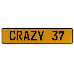 CRAZY 37  - Yellow Aluminum Street Sign Mancave Euro Plate Name Door Sign Wall