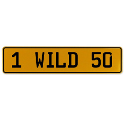 1 WILD 50  - Yellow Aluminum Street Sign Mancave Euro Plate Name Door Sign Wall