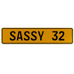 SASSY 32  - Yellow Aluminum Street Sign Mancave Euro Plate Name Door Sign Wall
