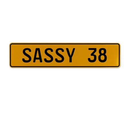 SASSY 38  - Yellow Aluminum Street Sign Mancave Euro Plate Name Door Sign Wall