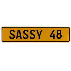 SASSY 48  - Yellow Aluminum Street Sign Mancave Euro Plate Name Door Sign Wall