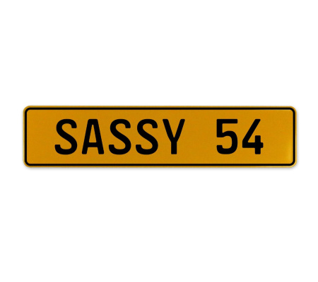 SASSY 54  - Yellow Aluminum Street Sign Mancave Euro Plate Name Door Sign Wall