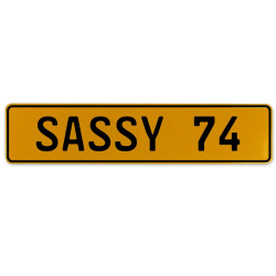 SASSY 74  - Yellow Aluminum Street Sign Mancave Euro Plate Name Door Sign Wall