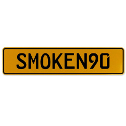 SMOKEN90  - Yellow Aluminum Street Sign Mancave Euro Plate Name Door Sign Wall