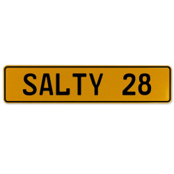 SALTY 28  - Yellow Aluminum Street Sign Mancave Euro Plate Name Door Sign Wall