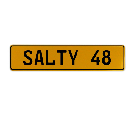 SALTY 48  - Yellow Aluminum Street Sign Mancave Euro Plate Name Door Sign Wall