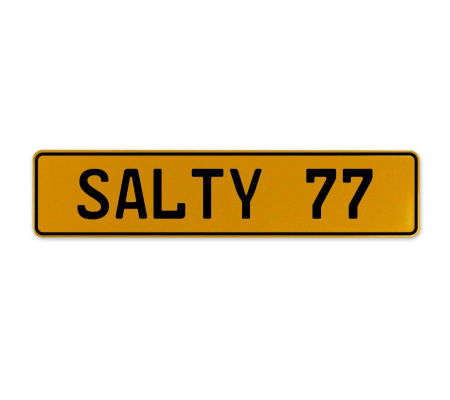 SALTY 77  - Yellow Aluminum Street Sign Mancave Euro Plate Name Door Sign Wall