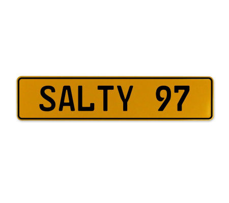 SALTY 97  - Yellow Aluminum Street Sign Mancave Euro Plate Name Door Sign Wall