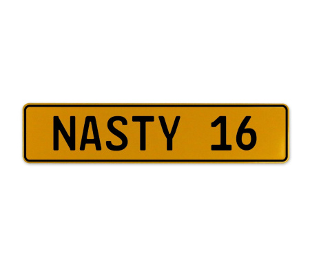 NASTY 16  - Yellow Aluminum Street Sign Mancave Euro Plate Name Door Sign Wall