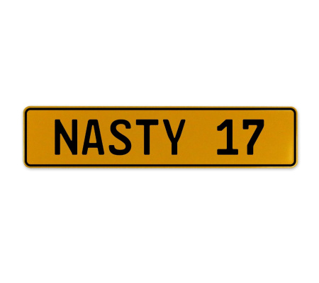 NASTY 17  - Yellow Aluminum Street Sign Mancave Euro Plate Name Door Sign Wall
