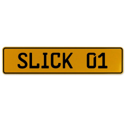 SLICK 01  - Yellow Aluminum Street Sign Mancave Euro Plate Name Door Sign Wall